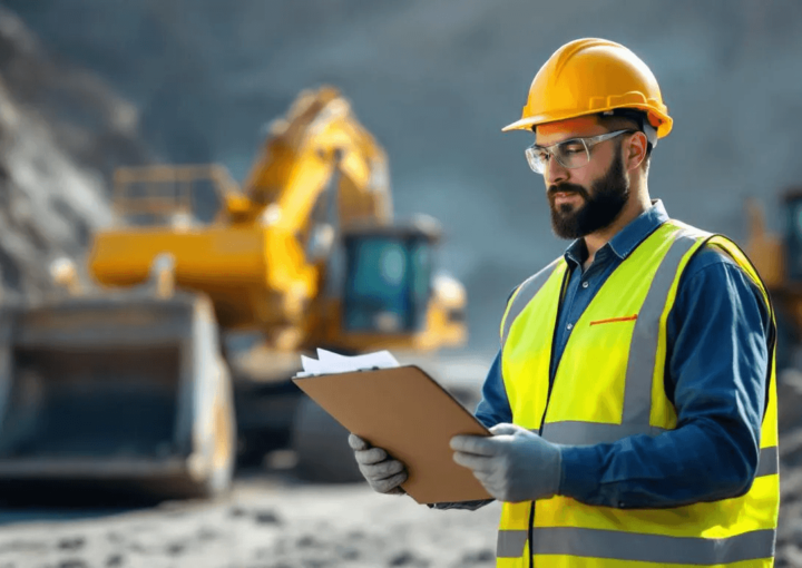 Australian High Risk Work Training: A mining equipment operator is reviewing safety documentation before starting work, ensuring compliance with high risk work licensing requirements