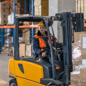 Man learning to safely operate a forklift